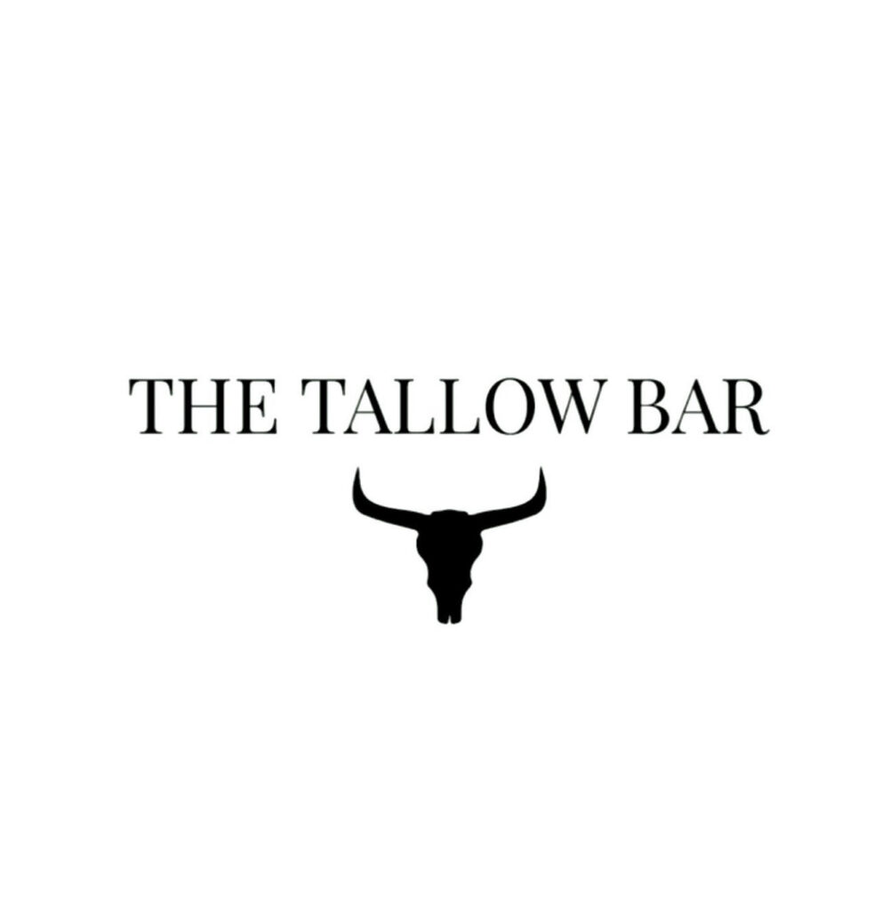 The Tallow Bar in black serif font, all capitals, in one line above a longhorn skull illustration.