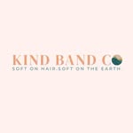 Kind Band Co in soft orange block letters on a peach background. Soft on hair, soft on the earth in smaller dark green lettering underneath.